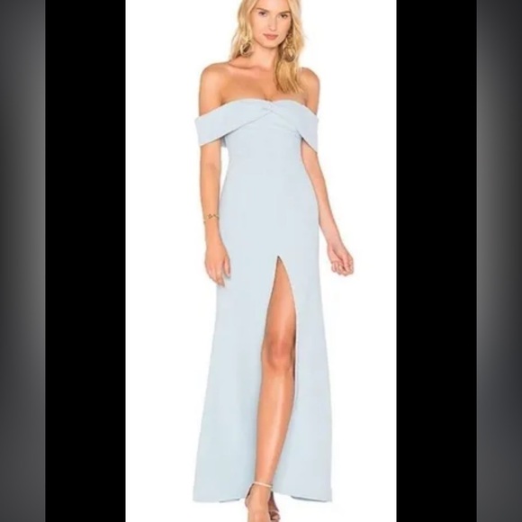 Lovers + Friends Dresses & Skirts - Lovers and Friends Danica silver blue off shoulder maxi gown